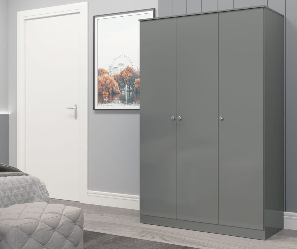 Seconique Furniture Denver Grey Gloss 3 Door Wardrobe