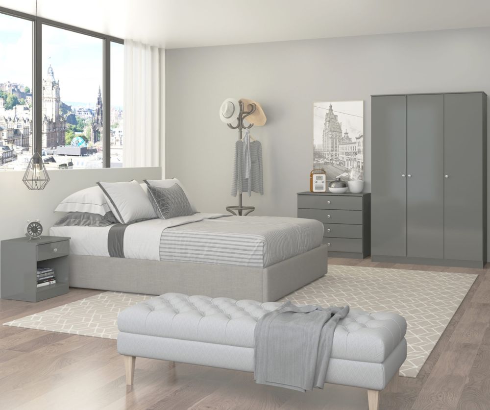 Seconique Furniture Denver Grey Gloss 3 Door Wardrobe