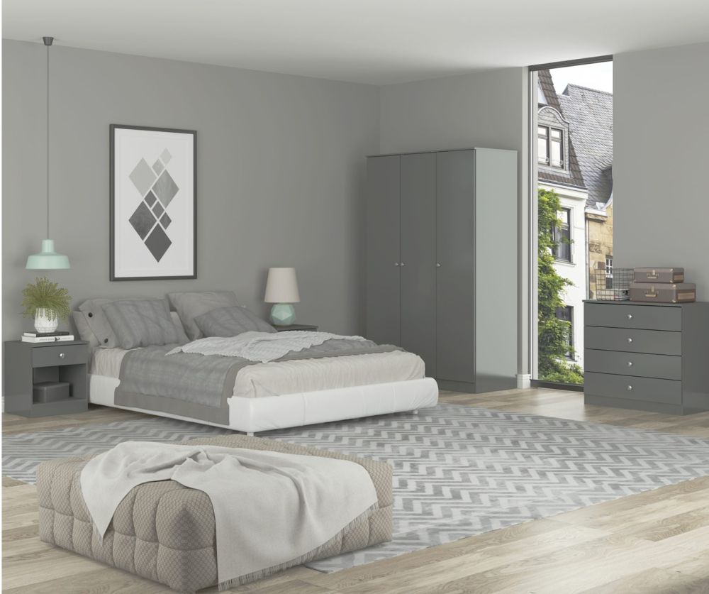 Seconique Furniture Denver Grey Gloss 3 Door Wardrobe