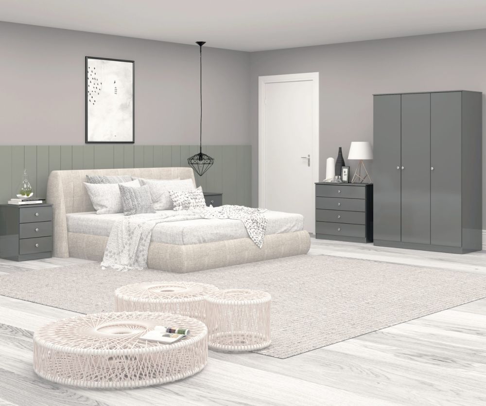 Seconique Furniture Denver Grey Gloss 3 Door Wardrobe