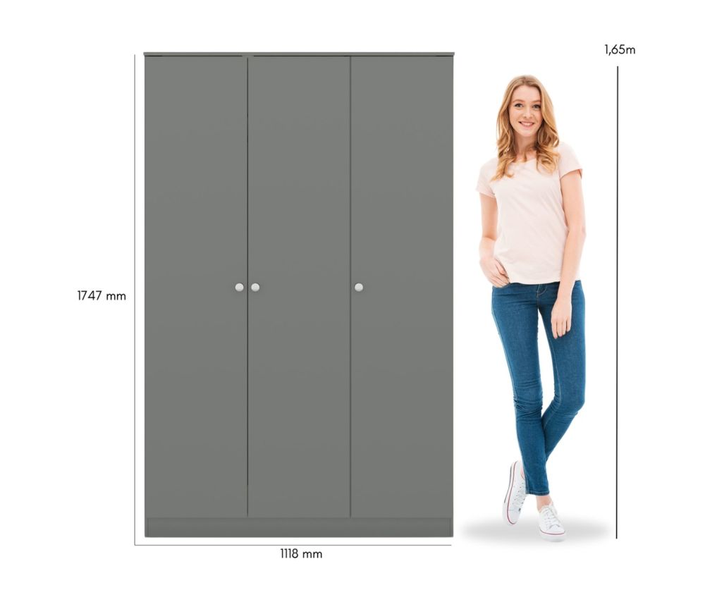 Seconique Furniture Denver Grey Gloss 3 Door Wardrobe