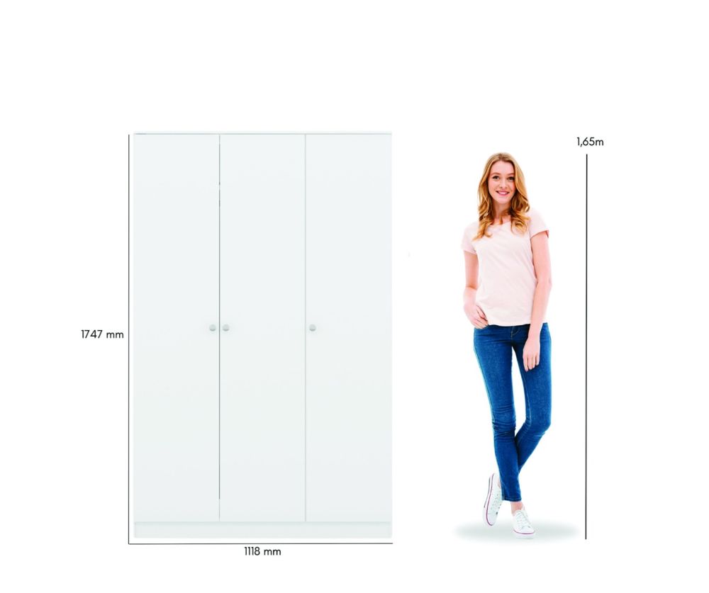  Seconique Furniture Denver White Gloss 3 Door Wardrobe