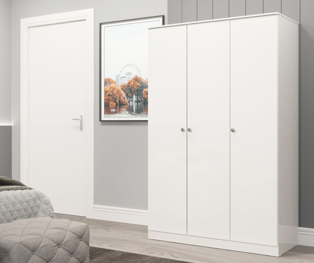  Seconique Furniture Denver White Gloss 3 Door Wardrobe