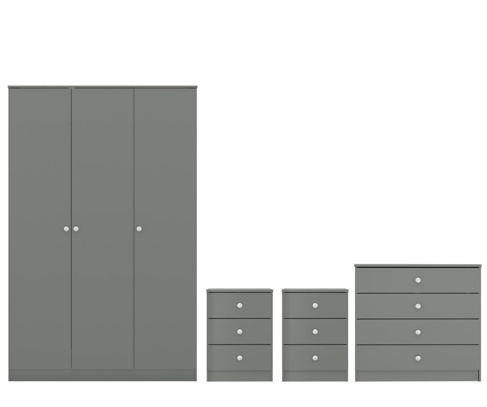  Seconique Furniture Denver Grey Gloss 3 Door Wardrobe Bedroom Set 