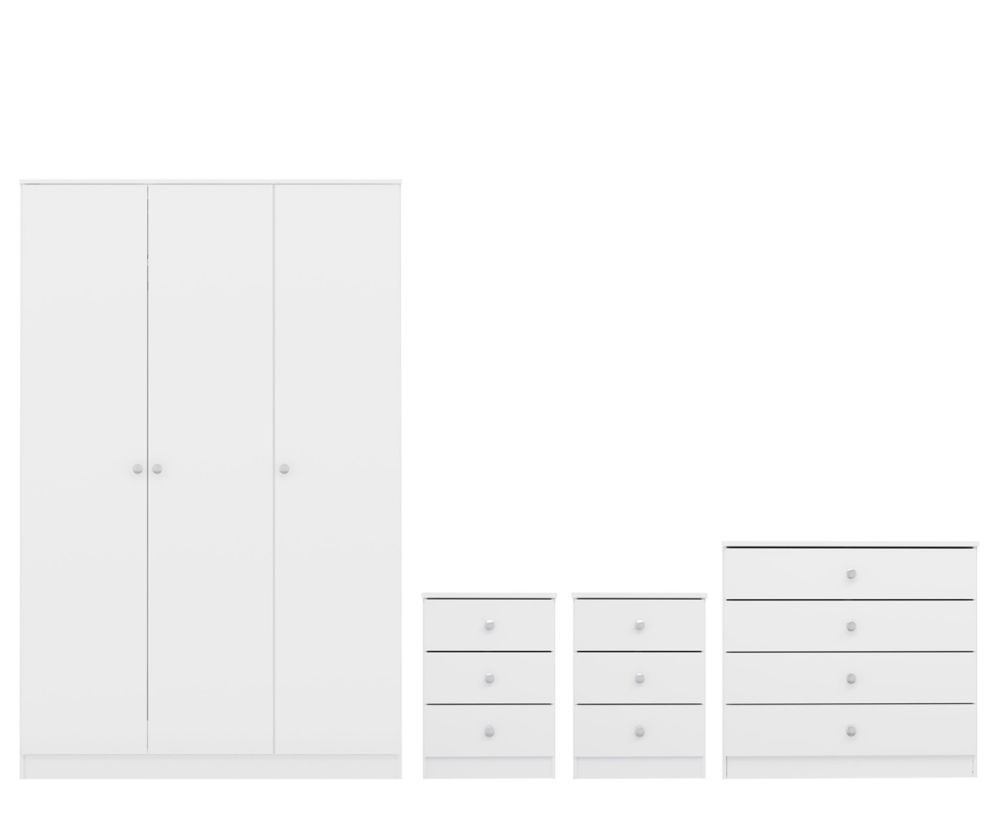  Seconique Furniture Denver White Gloss 3 Door Wardrobe Bedroom Set 