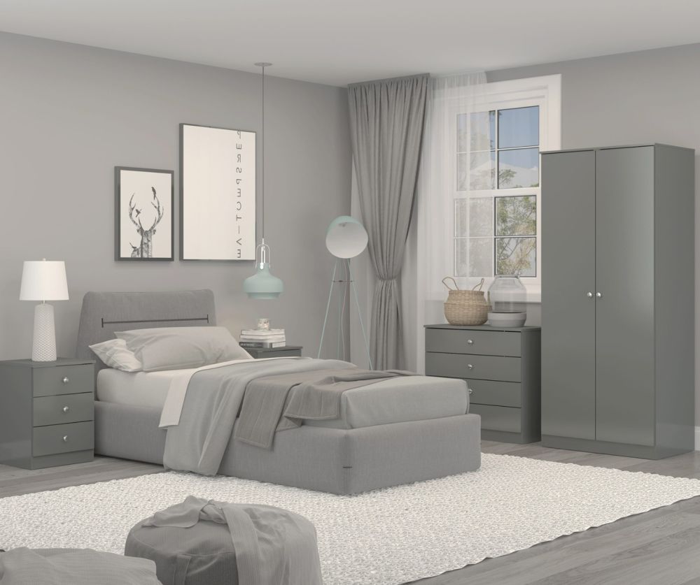 Seconique Furniture Denver Grey Gloss 3 Drawer Bedside