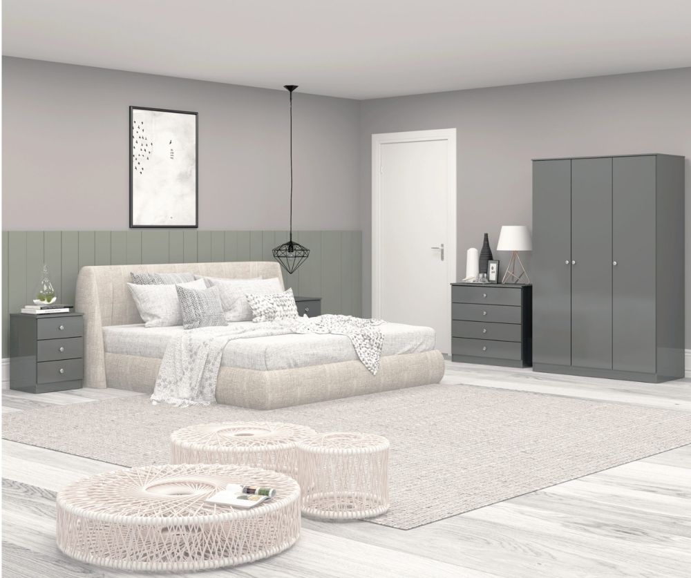Seconique Furniture Denver Grey Gloss 3 Drawer Bedside