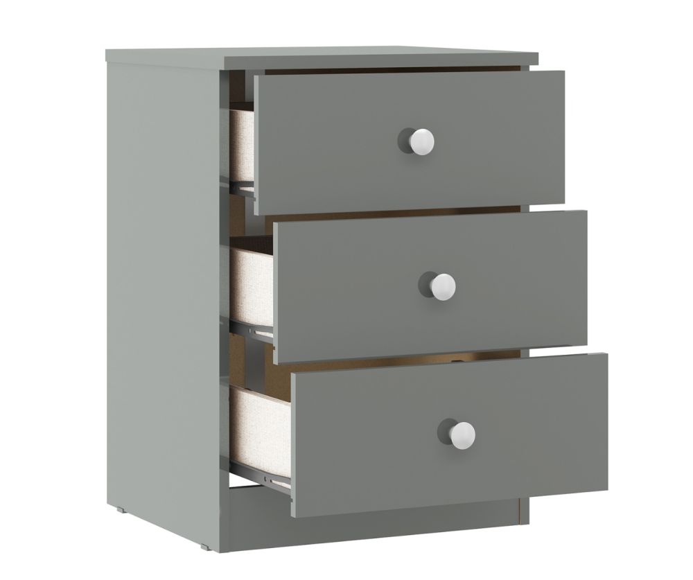 Seconique Furniture Denver Grey Gloss 3 Drawer Bedside