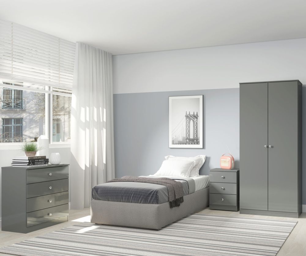 Seconique Furniture Denver Grey Gloss 3 Drawer Bedside