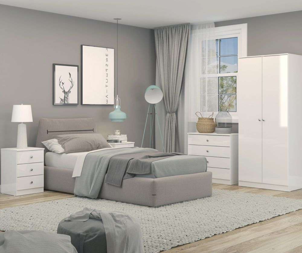 Seconique Furniture Denver White Gloss 3 Drawer Bedside