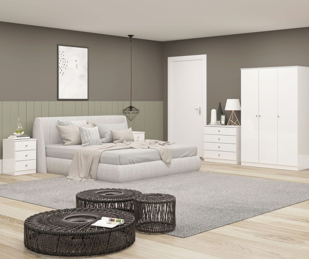  Seconique Furniture Denver White Gloss 3 Drawer Bedside