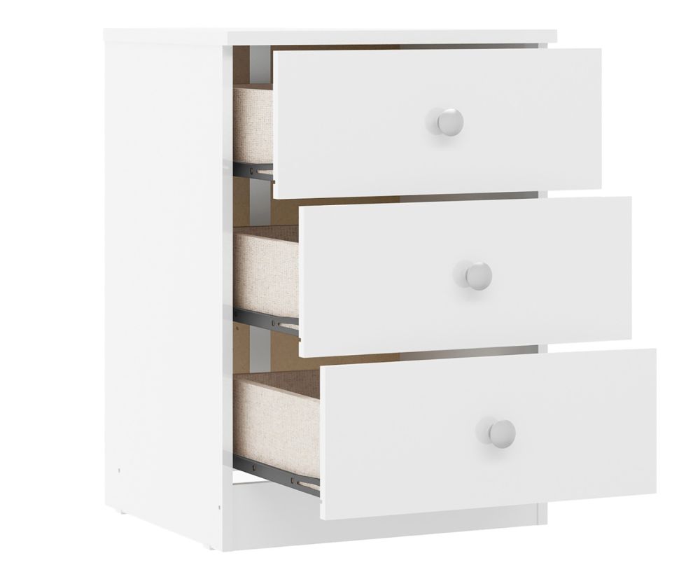  Seconique Furniture Denver White Gloss 3 Drawer Bedside