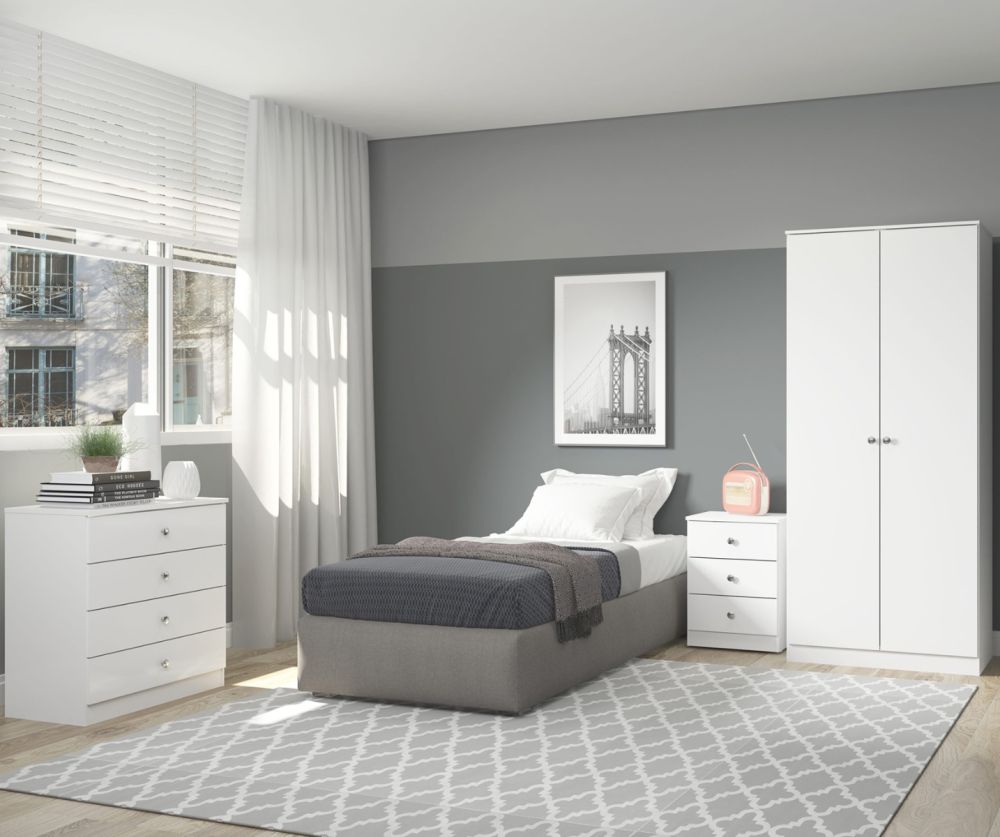  Seconique Furniture Denver White Gloss 3 Drawer Bedside