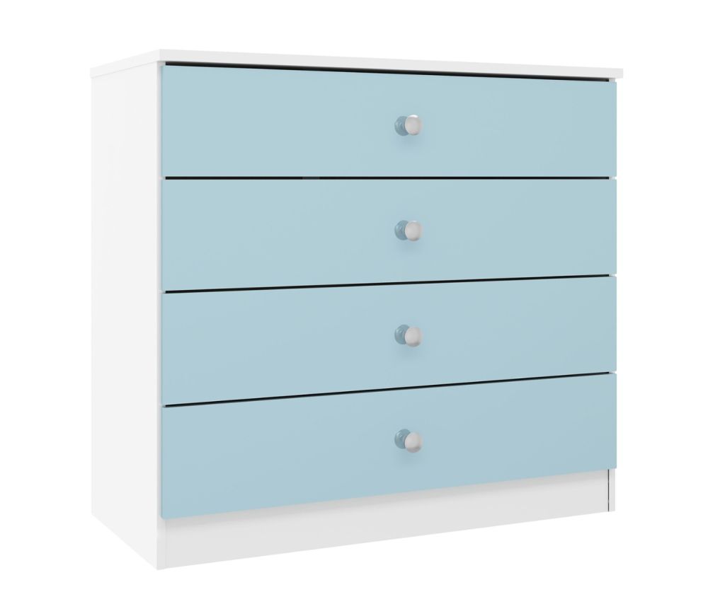  Seconique Furniture Denver White and Blue Gloss 4 Drawer Bedside