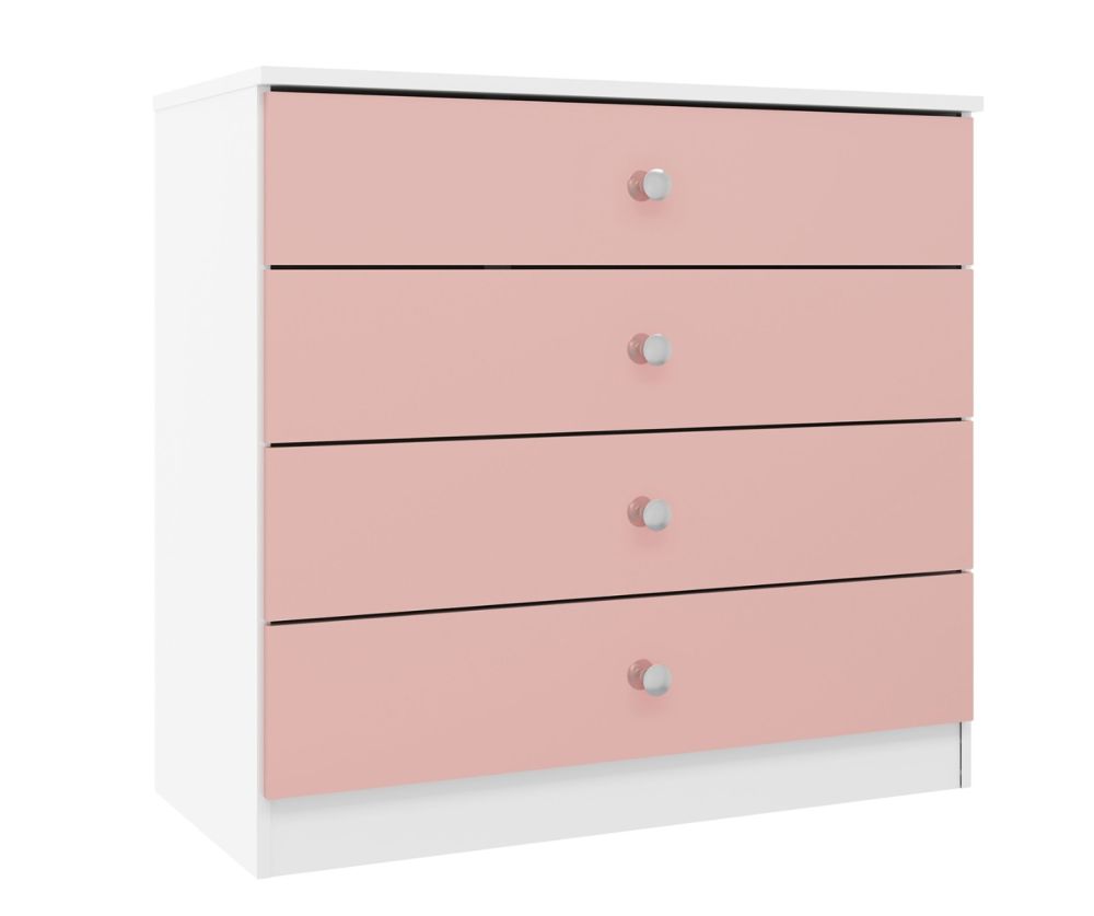 Seconique Furniture Denver White and Pink Gloss 4 Drawer Chest 