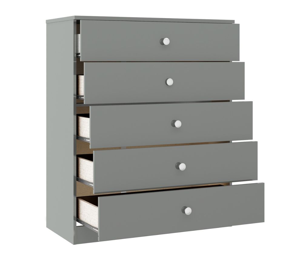 Seconique Furniture Denver Grey Gloss 5 Drawer Chest