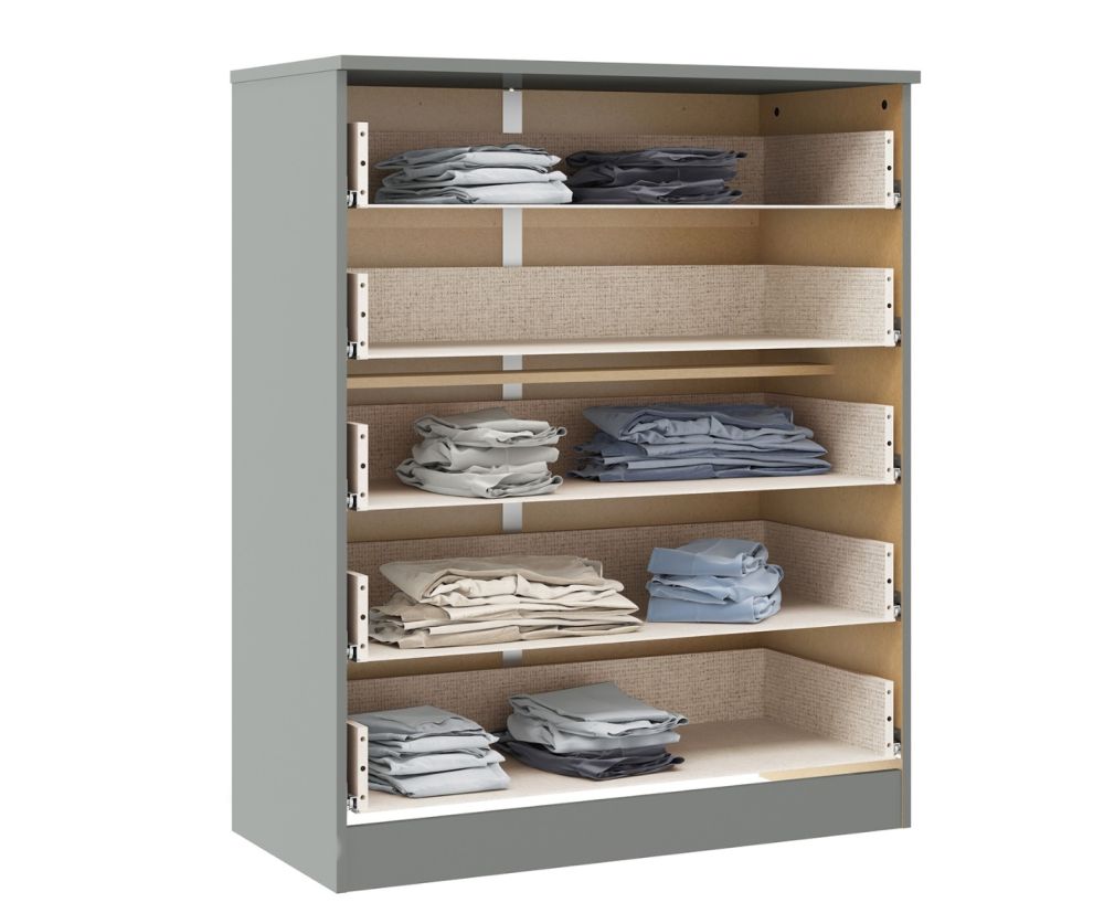  Seconique Furniture Denver Grey Gloss 5 Drawer Chest