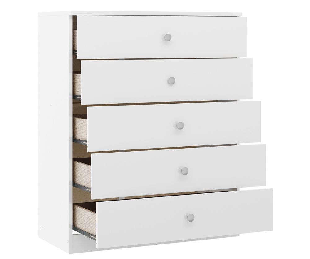  Seconique Furniture Denver White Gloss 5 Drawer Chest