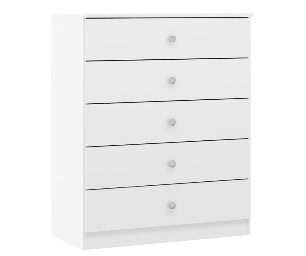  Seconique Furniture Denver White Gloss 5 Drawer Chest