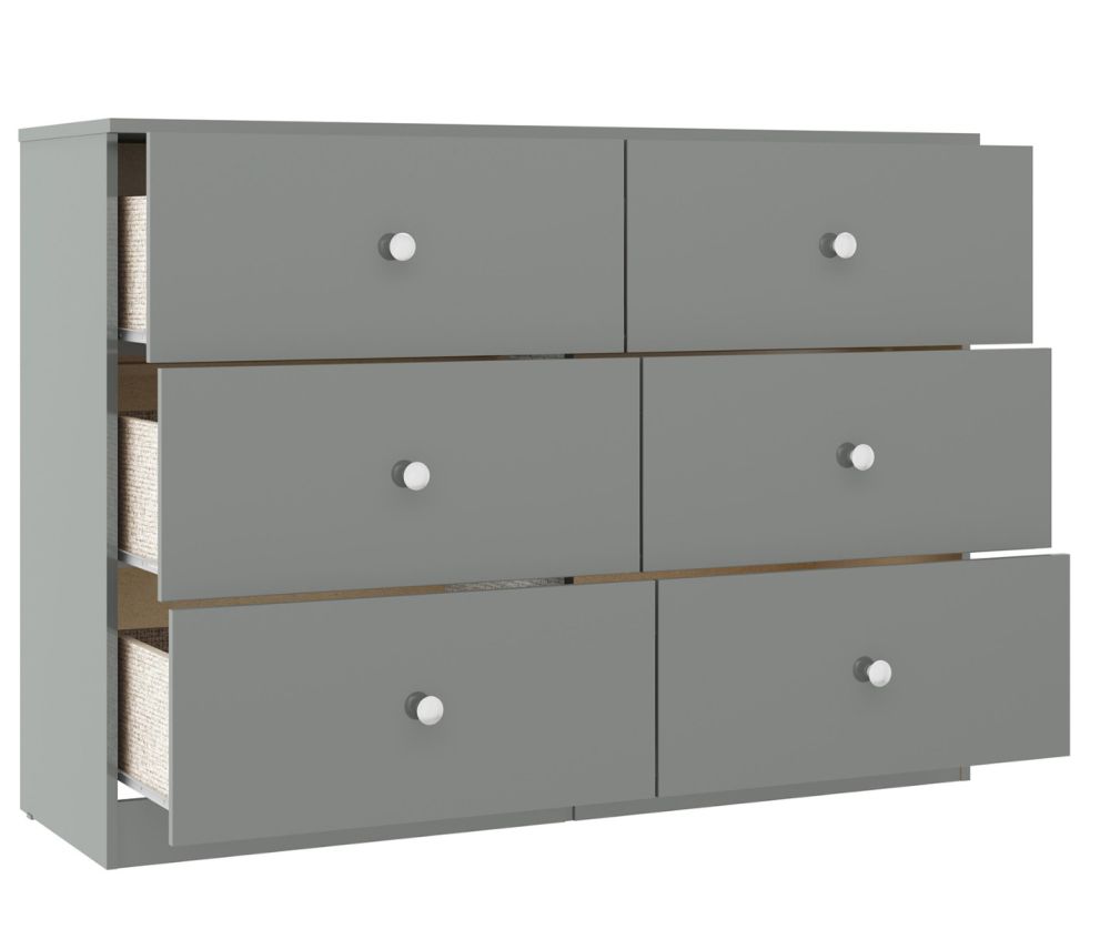  Seconique Furniture Denver Grey Gloss 6 Drawer Chest