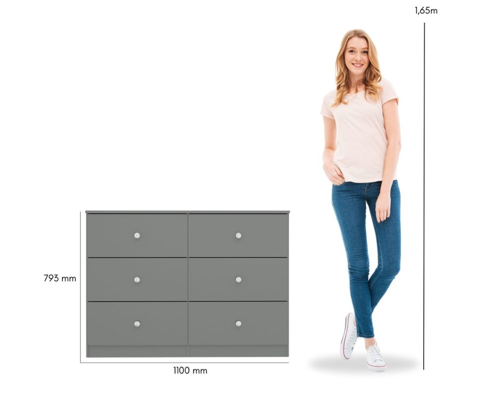  Seconique Furniture Denver Grey Gloss 6 Drawer Chest