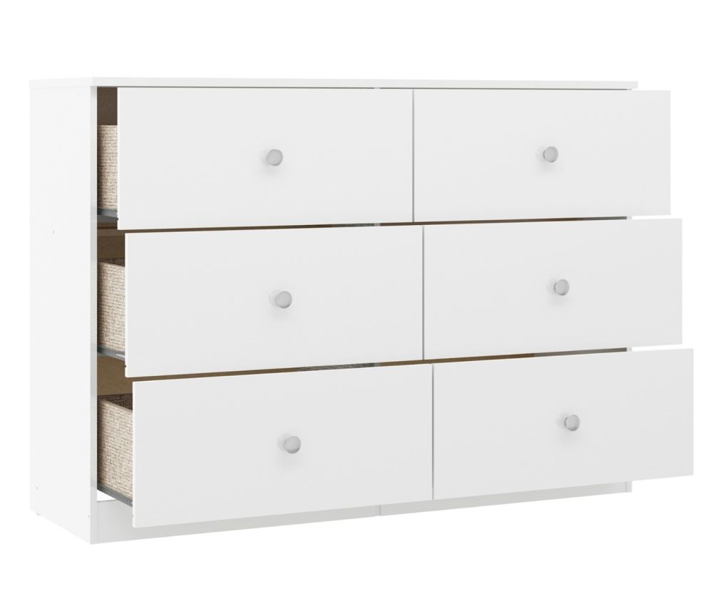  Seconique Furniture Denver White Gloss 6 Drawer Chest