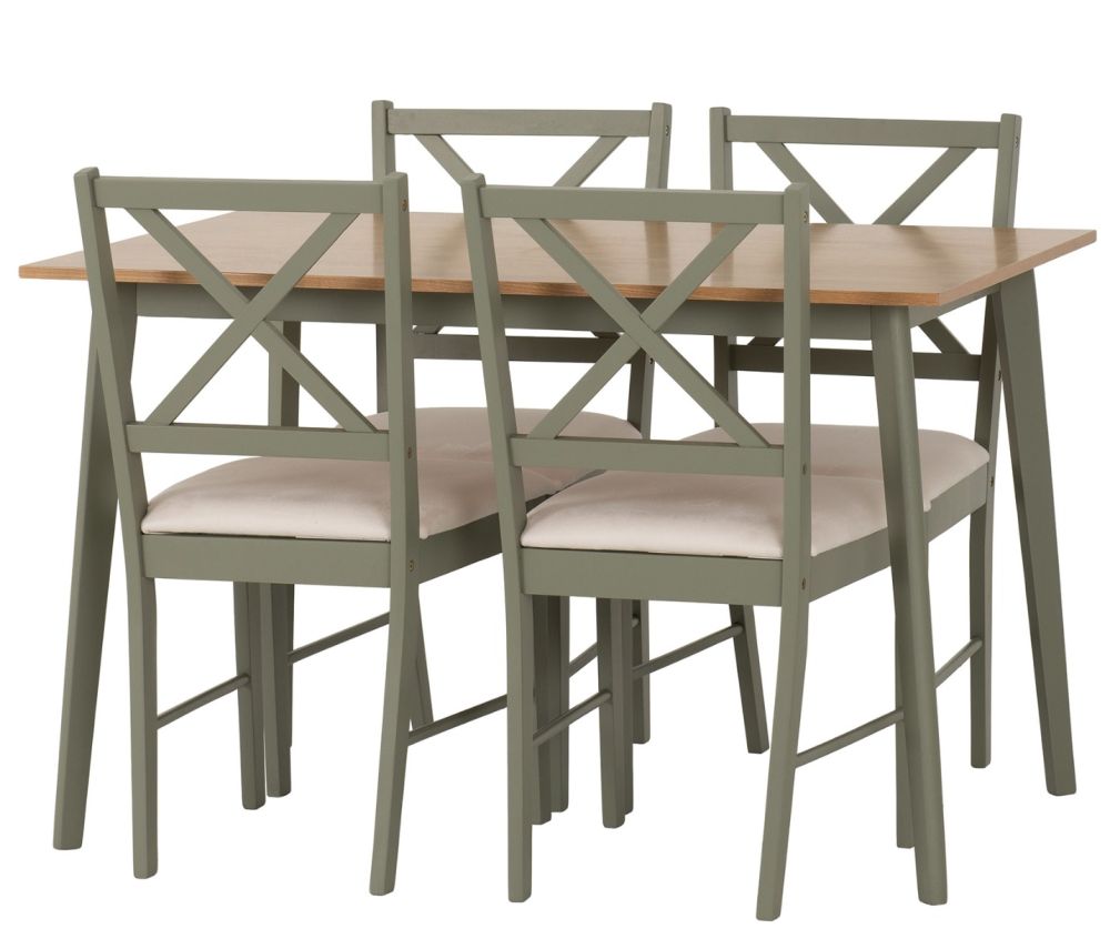 Seconique Furniture Balfour 1+4 Dining Set – Sage Green with Mink Microsuede Chairs & Oak Effect Table