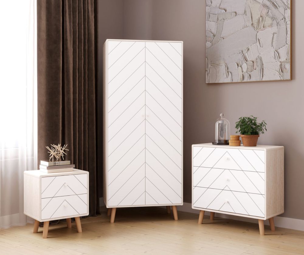 Seconique Furniture Dixie Dusty Grey and White 2 Drawer Bedside