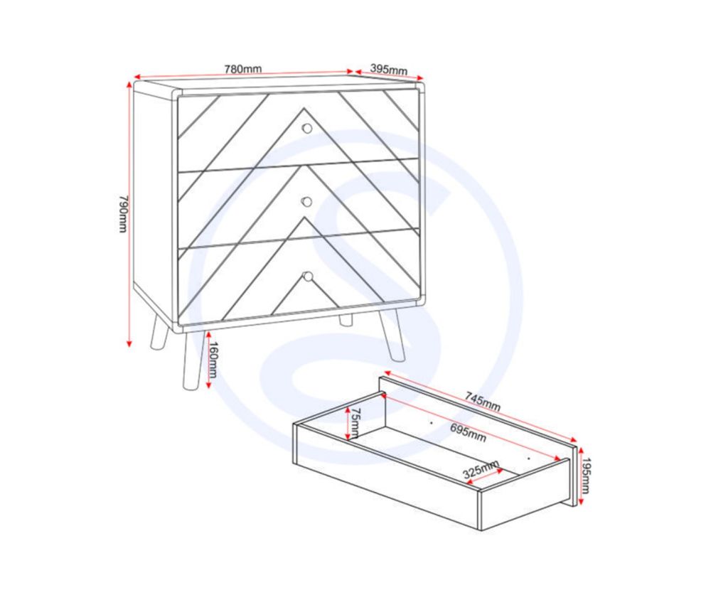 Seconique Furniture Dixie Dusty Grey and White 3 Drawer Chest 