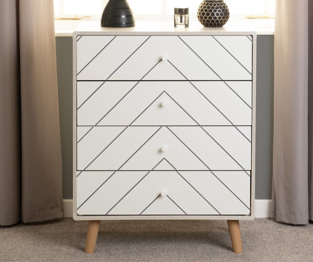 Seconique Furniture Dixie Dusty Grey and White 4 Drawer Chest – Stylish Bedroom Storage