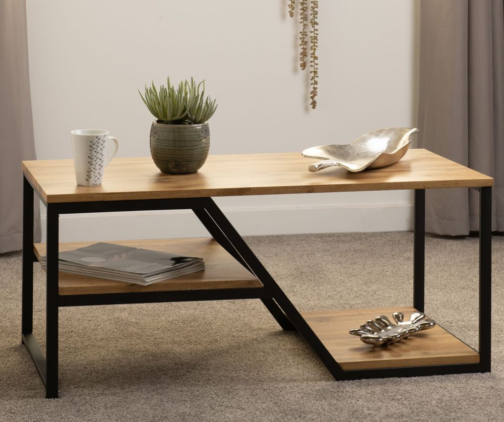  Seconique Furniture Durham Light Oak Effect and Black Coffee Table