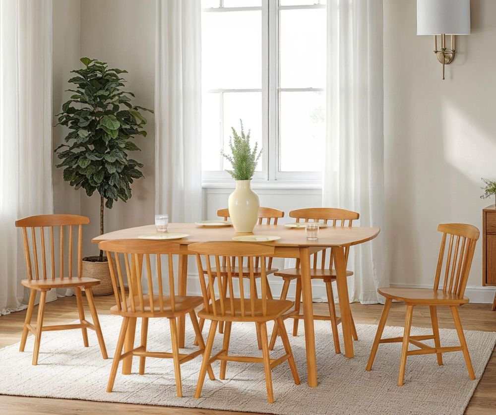  Seconique Furniture Emery Natural Oak Effect Extending Dining Set with 6 Chairs