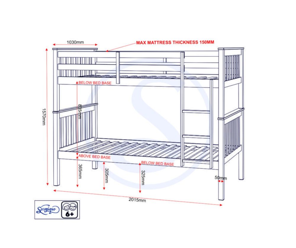 Seconique Furniture Erin Light Grey Bunk Bed