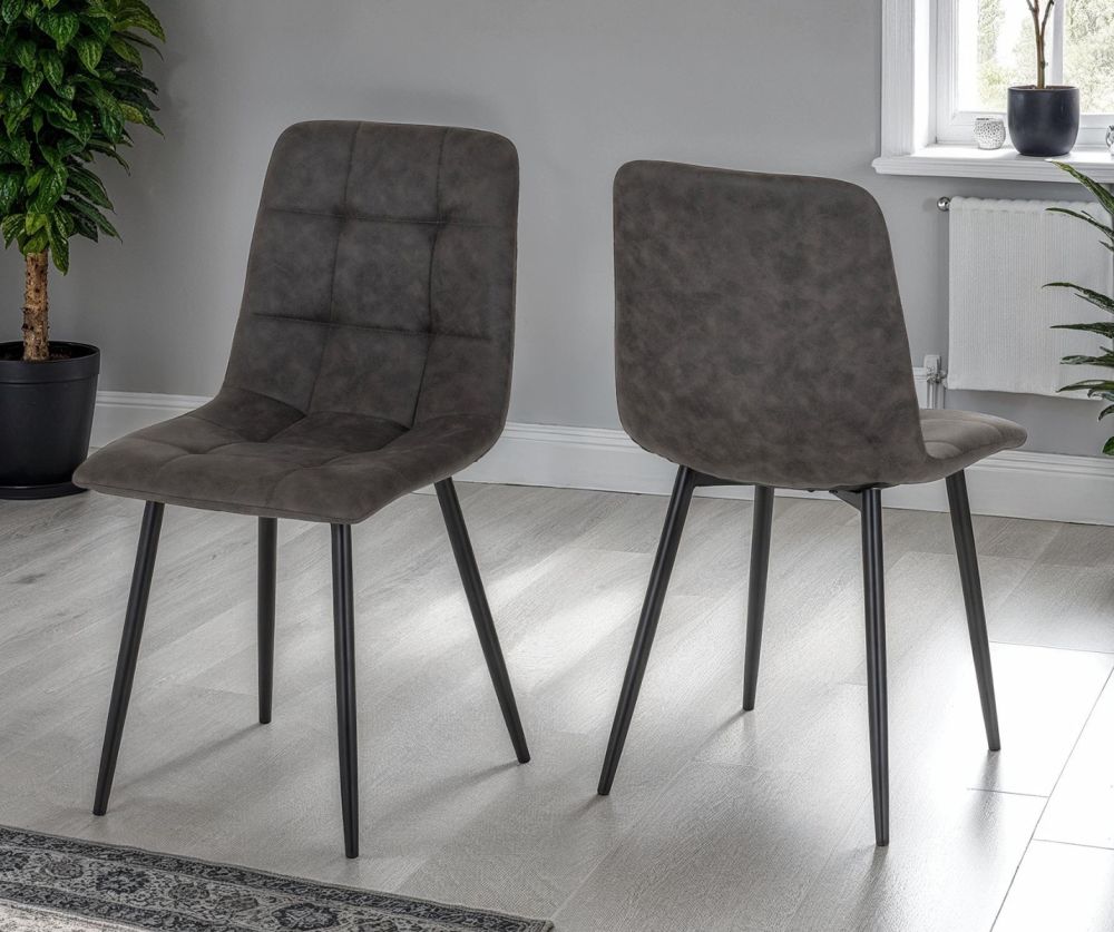 Seconique Furniture Fenton Dark Grey Suede Fabric Dining Chair in Pair