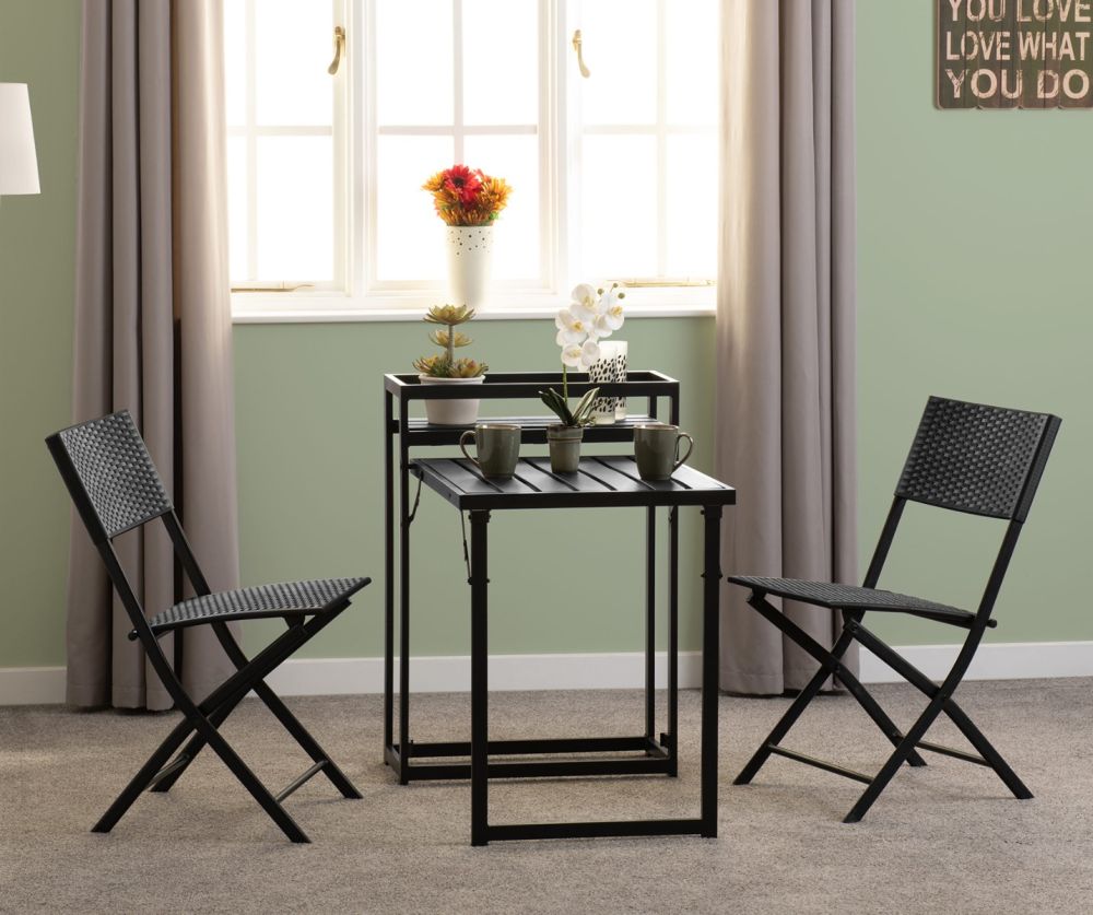Seconique Furniture Foldaway Black 1+2 Garden Set - Outdoor Dining Set 