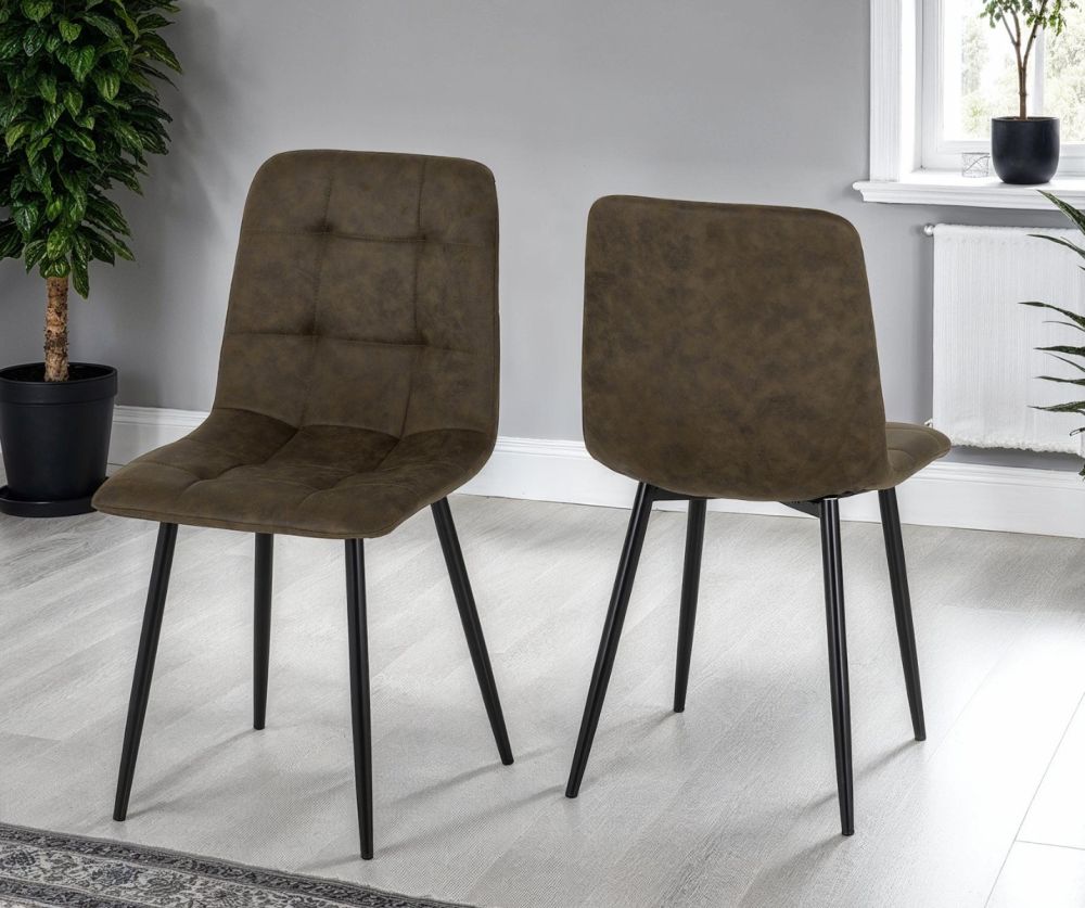  Seconique Furniture Fenton Olive Green Suede Fabric Dining Chair in Pair