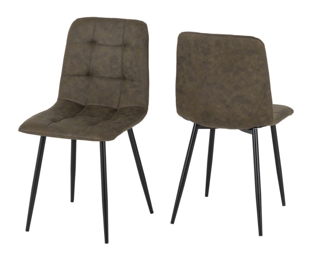 Seconique Furniture Fenton Olive Green Suede Fabric Dining Chair in Pair