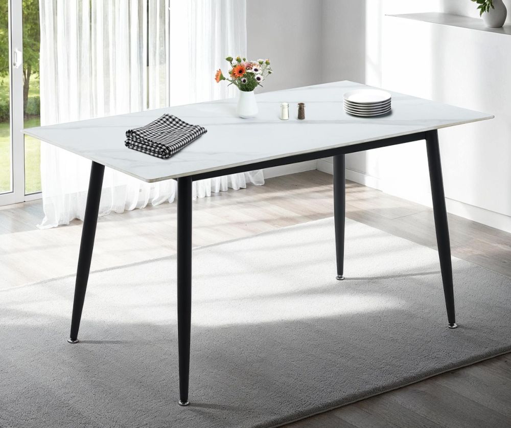 Seconique Furniture Fenton White Marble Stone Effect Dining Table