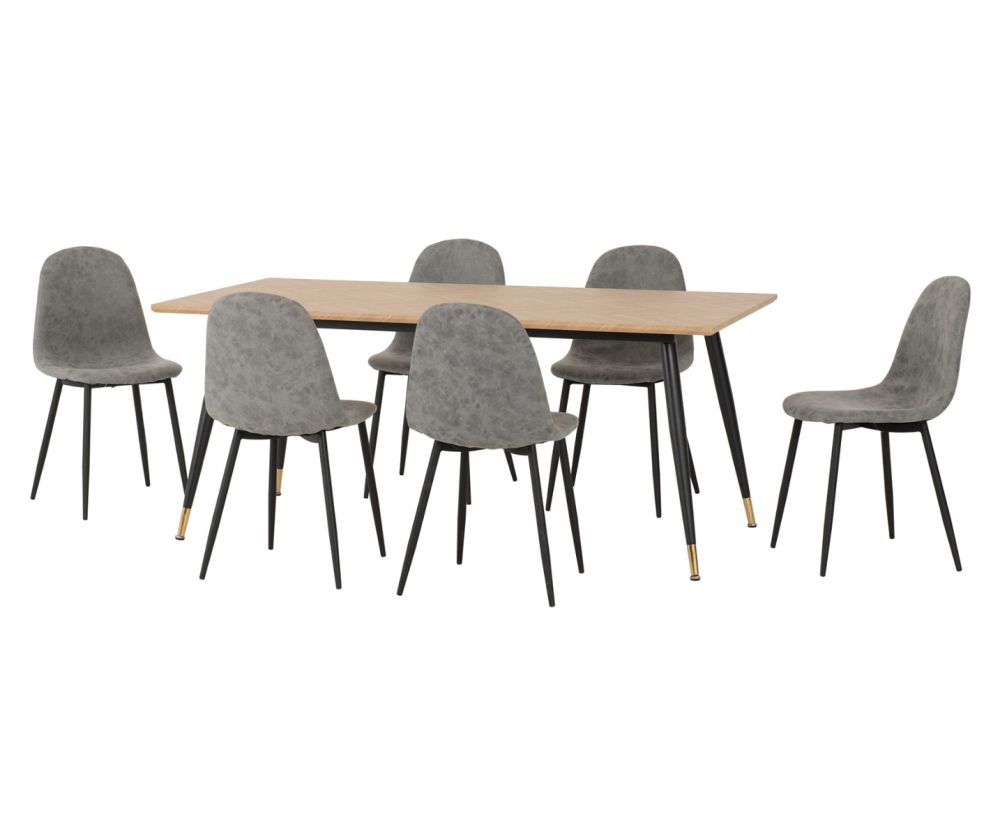 Seconique Furniture Hamilton Large Dining Set - Medium Oak Effect Table & Athens Black and Grey Faux Leather Dining Chairs