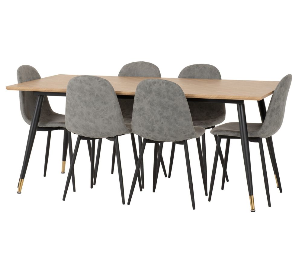 Seconique Furniture Hamilton Large Dining Set - Medium Oak Effect Table & Athens Black and Grey Faux Leather Dining Chairs