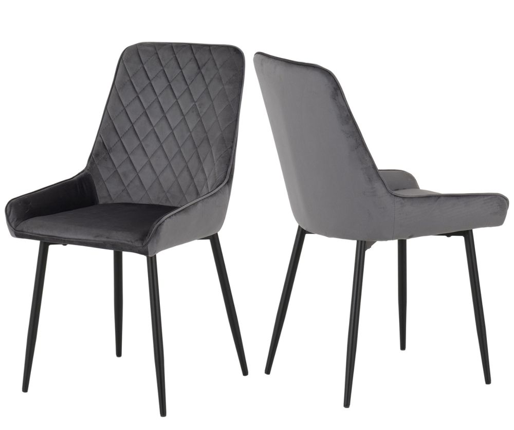 Seconique Furniture Hamilton Large Dining Set - Medium Oak Effect & Avery Emerald Grey Velvet X6 Dining Chairs