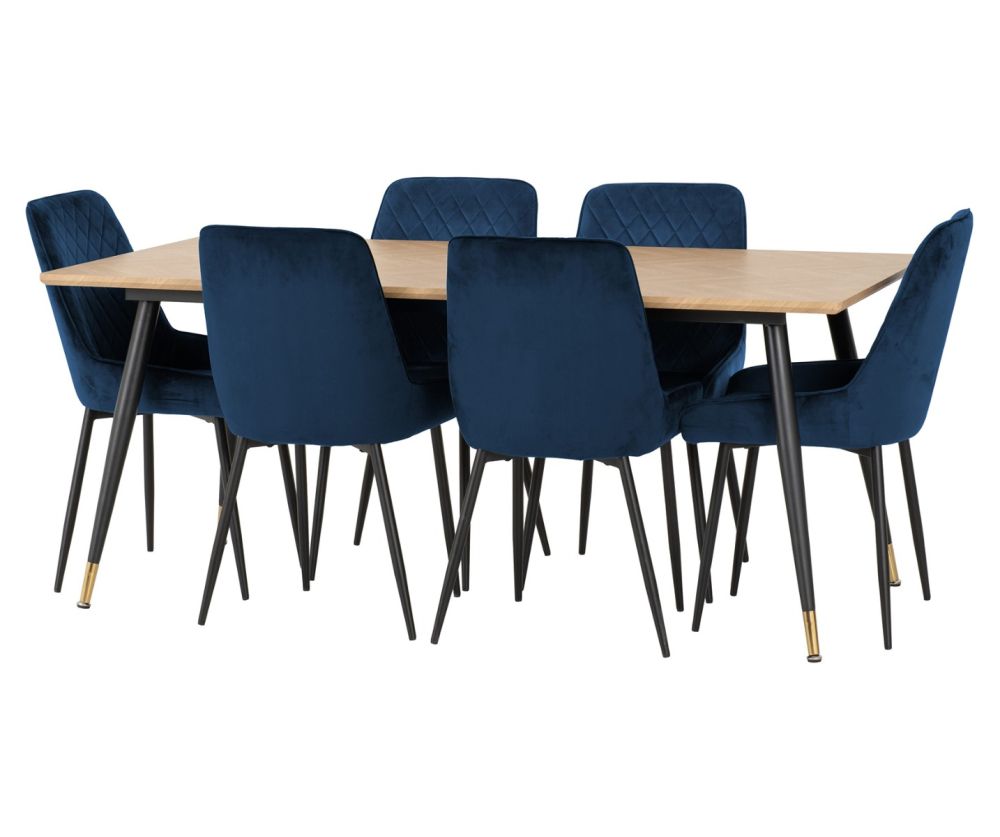  Seconique Furniture Hamilton Large Dining Set with Avery Sapphire Blue Velvet X6 Dining Chairs