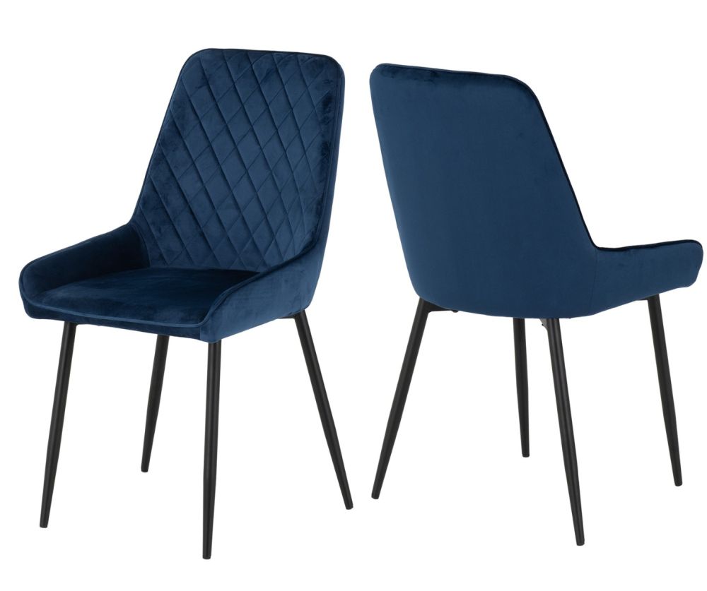  Seconique Furniture Hamilton Large Dining Set with Avery Sapphire Blue Velvet X6 Dining Chairs