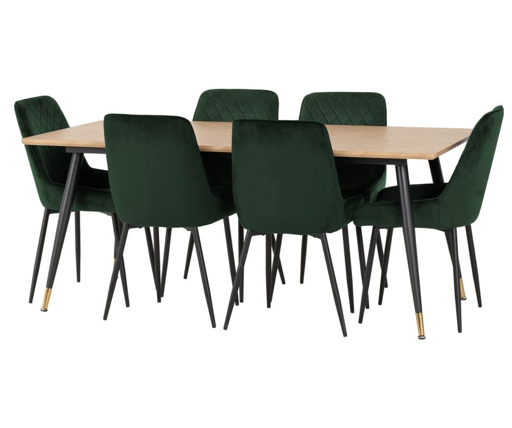 Seconique Furniture Hamilton Large Dining Set - Medium Oak Effect & Avery Emerald Green Velvet Dining Chairs