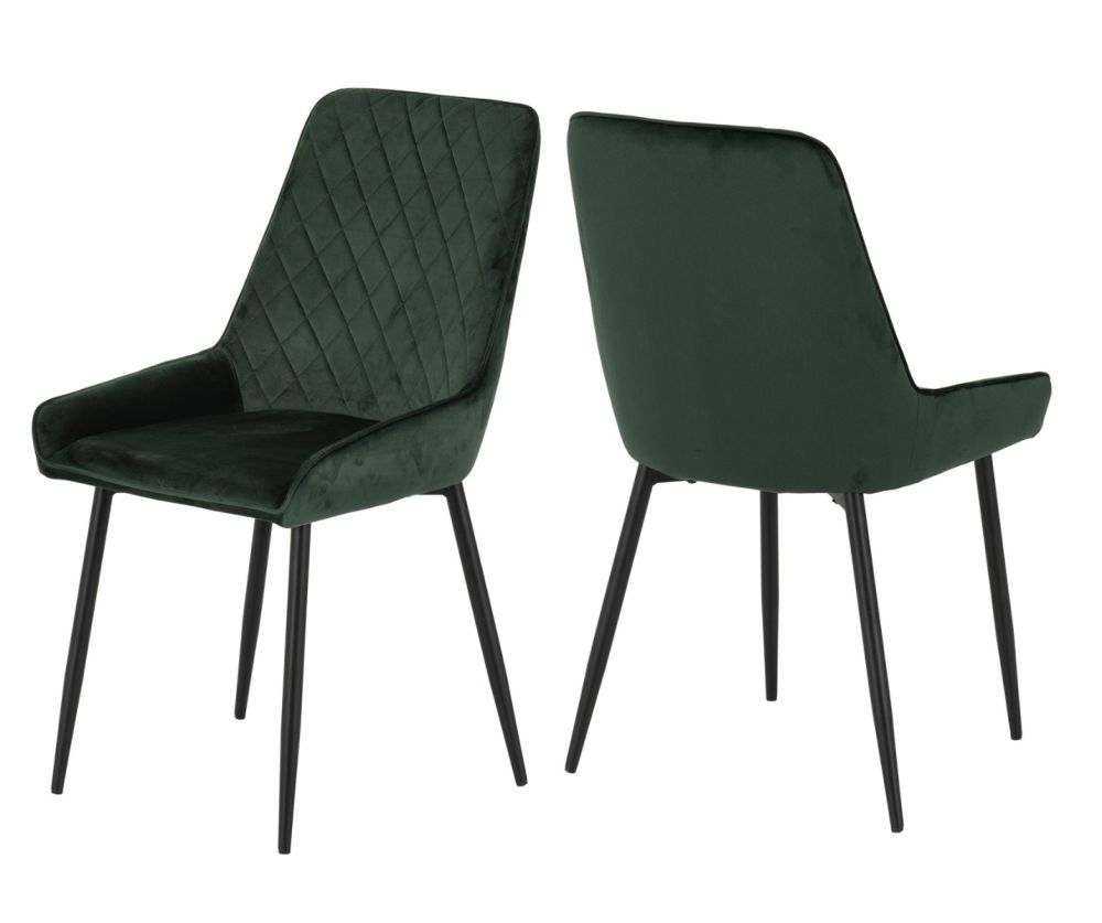 Seconique Furniture Hamilton Large Dining Set - Medium Oak Effect & Avery Emerald Green Velvet Dining Chairs
