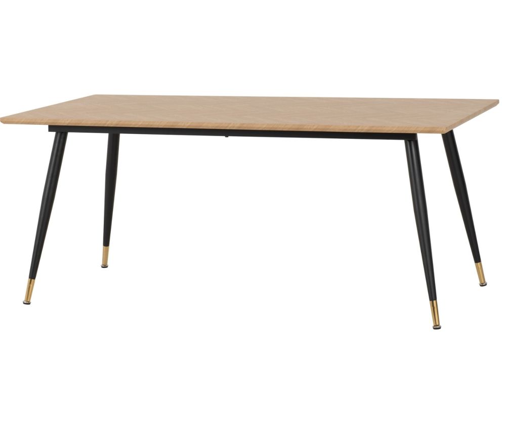 Seconique Furniture Hamilton Medium Oak Effect Large Dining Set with Lukas Black and Emerald Green Velvet Dining Chairs