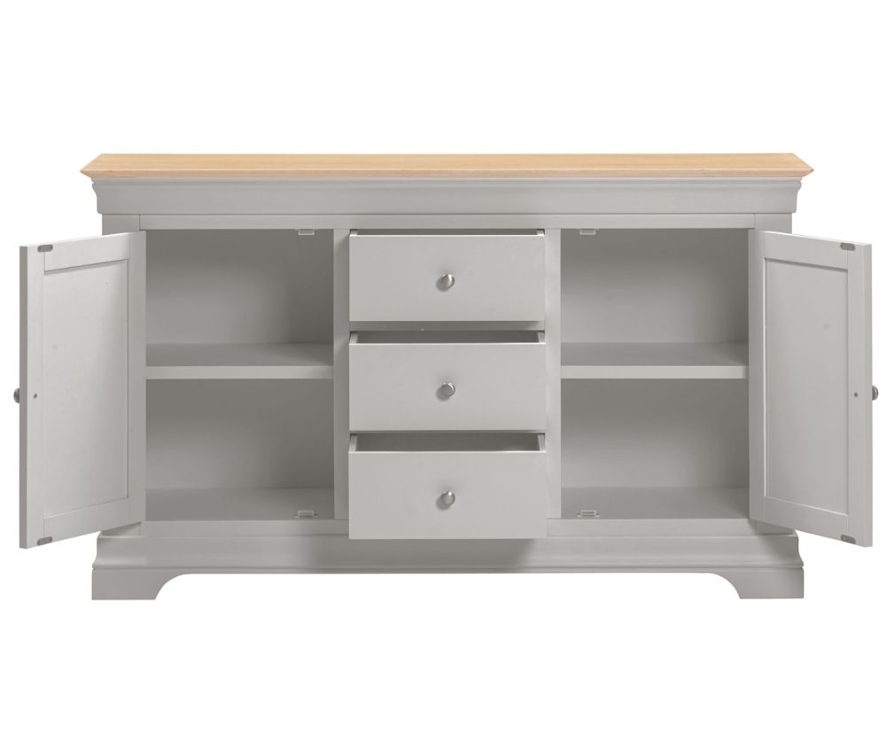 Seconique Furniture Bordeaux Pebble Grey and Oak 2 Door 3 Drawer Sideboard 