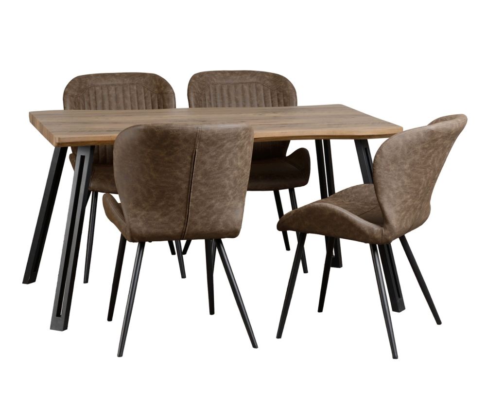  Seconique Furniture Quebec Wave Edge Dining Set – Medium Oak & Brown Faux Leather 