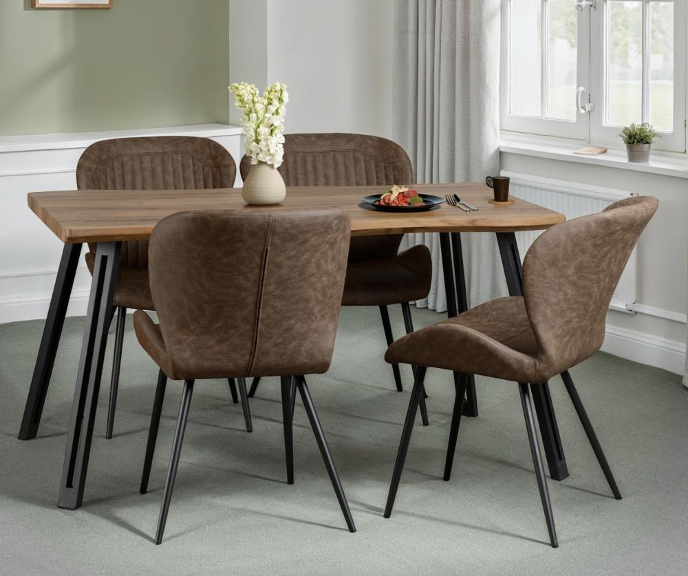  Seconique Furniture Quebec Wave Edge Dining Set – Medium Oak & Brown Faux Leather 
