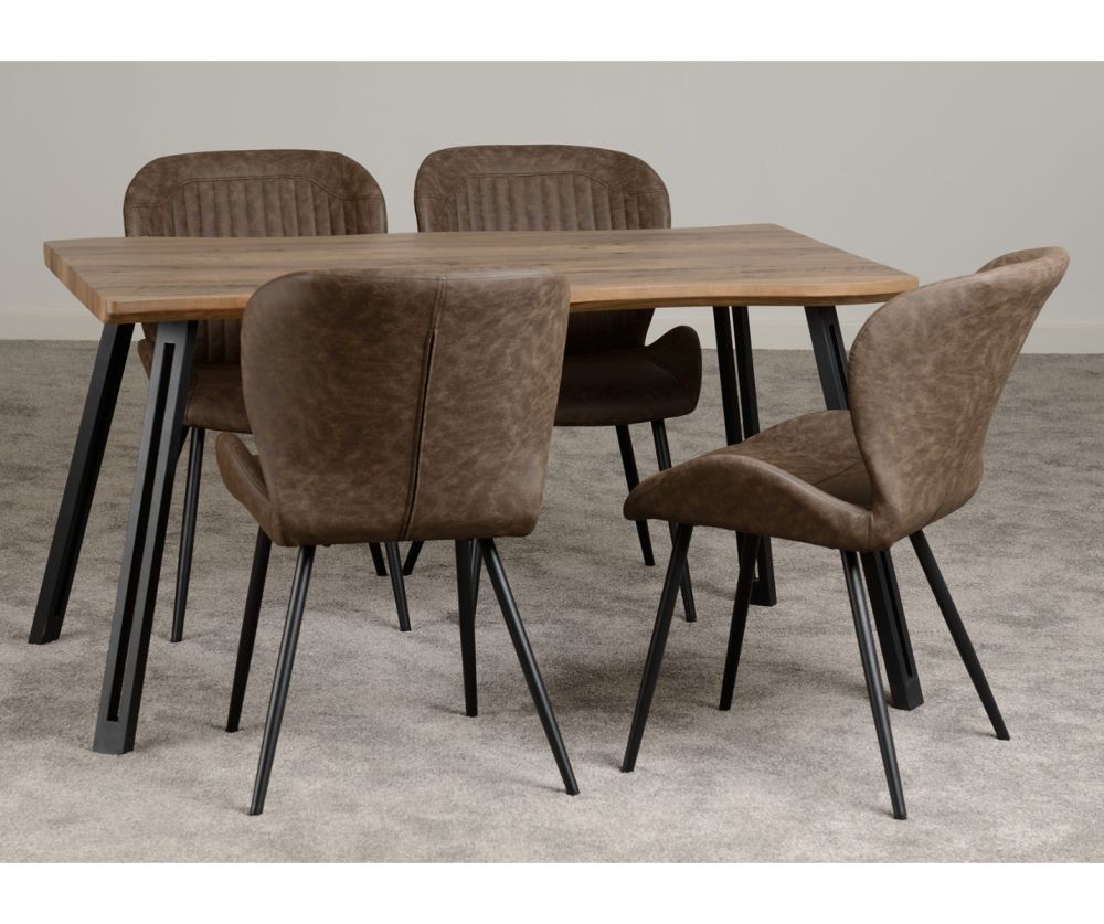  Seconique Furniture Quebec Wave Edge Dining Set – Medium Oak & Brown Faux Leather 